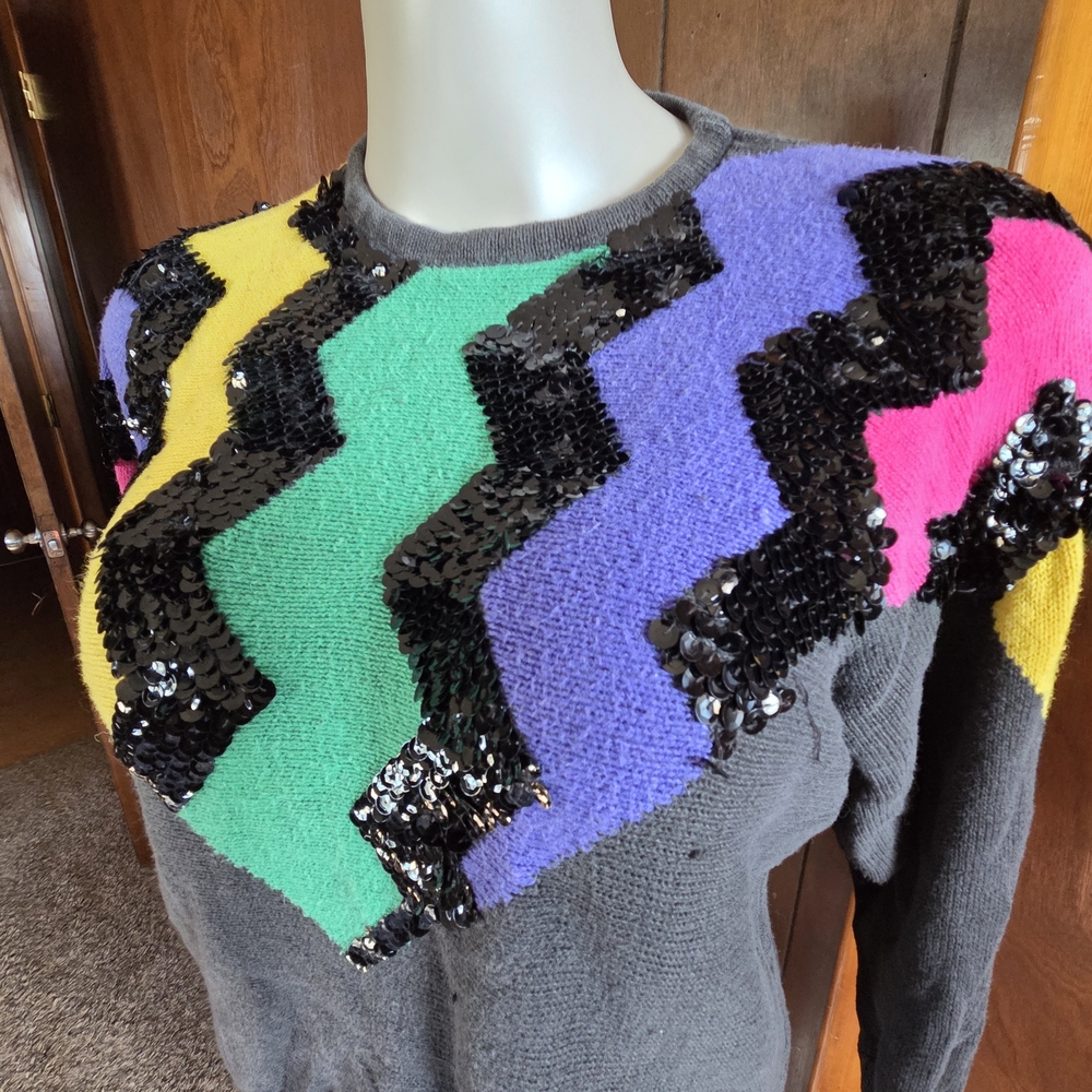 Colorful Chevron Sequin Sweater